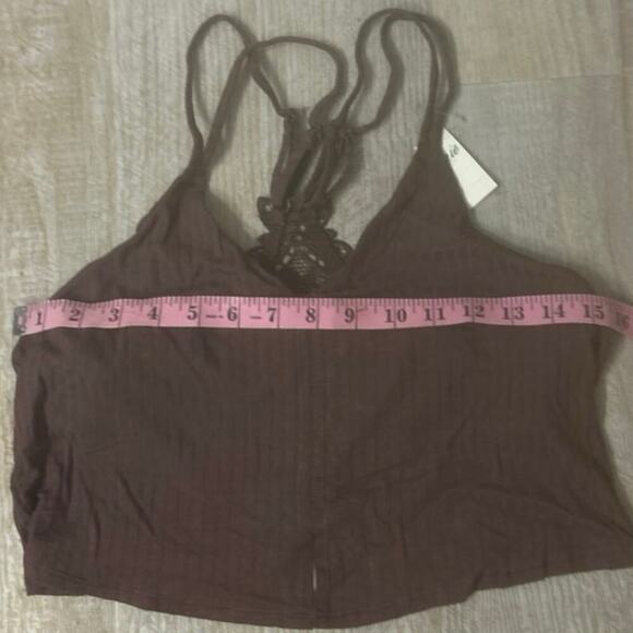 AERIE American Eagle NWT Ribbed Knit Racer Back Crochet Crop Top Brown LRG - Picture 10 of 11
